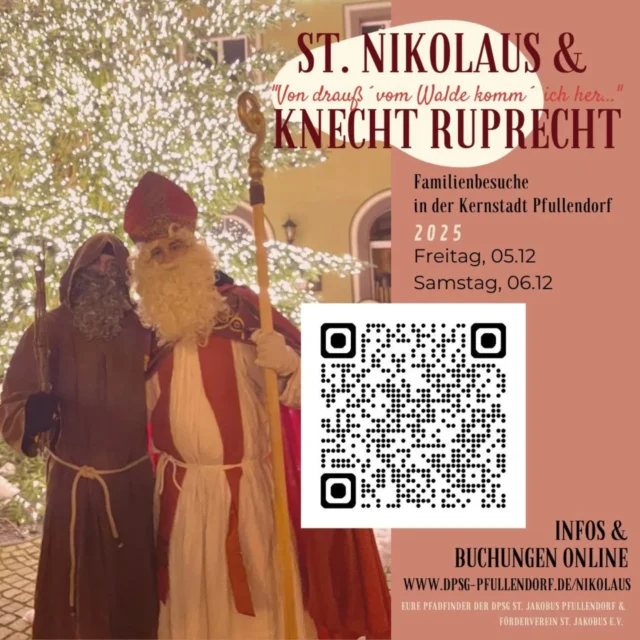 Auch in diesem Jahr könnt ihr wieder unsere traditionellen Nikolausbesuche für Familien in der Kernstadt Pfullendorf buchen 🔔

https://dpsg-pfullendorf.de/nikolaus/

Schnell sein lohnt sich, es sind nur noch wenige Termine verfügbar! 

Wir freuen uns auf euch!

Eure DPSG Pfullendorf ⚜️